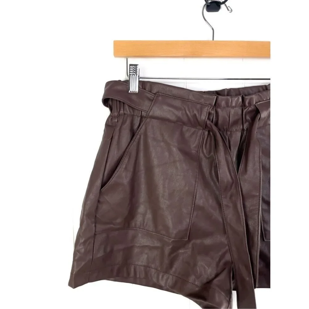Ci‎ Sono Faux Leather Collection Chocolate Brown Paper Bag Shorts Size L